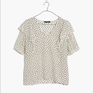 NWT Madewell Silk VNeck Ruffle Top in Inkbrush Dot